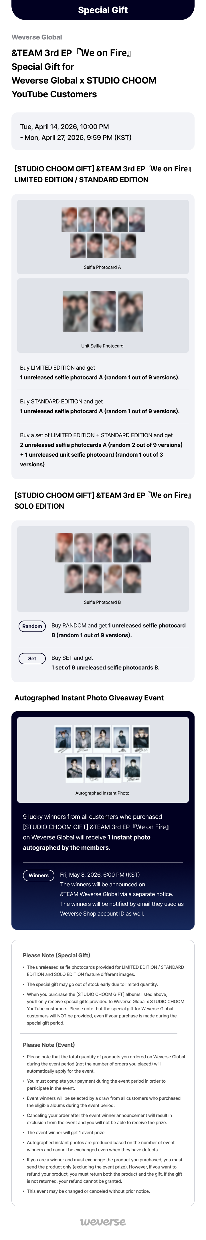 Weverse Global] &TEAM 3rd EP『We on Fire』 Special Gift for